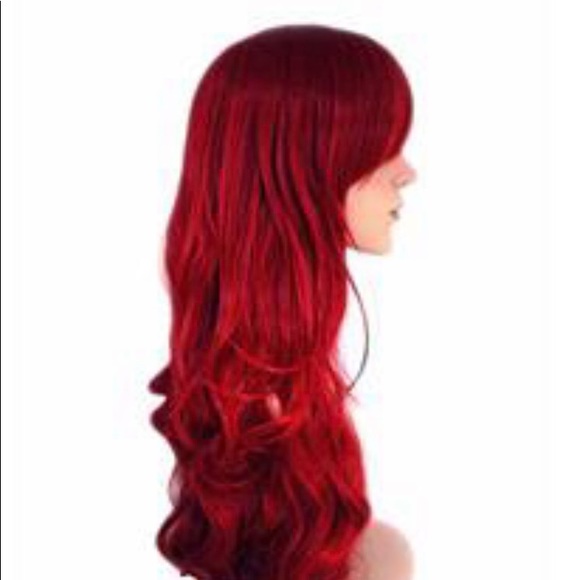 25” Dark Red Wine Long Heat Resistant Fiber Wig with Bangs - Picture 9 of 16